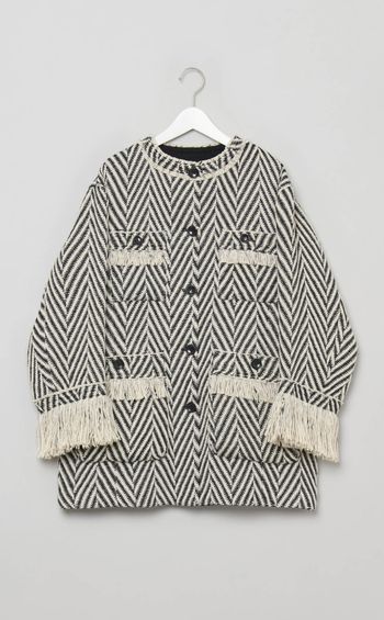 フリンジツイードノーカラーコート