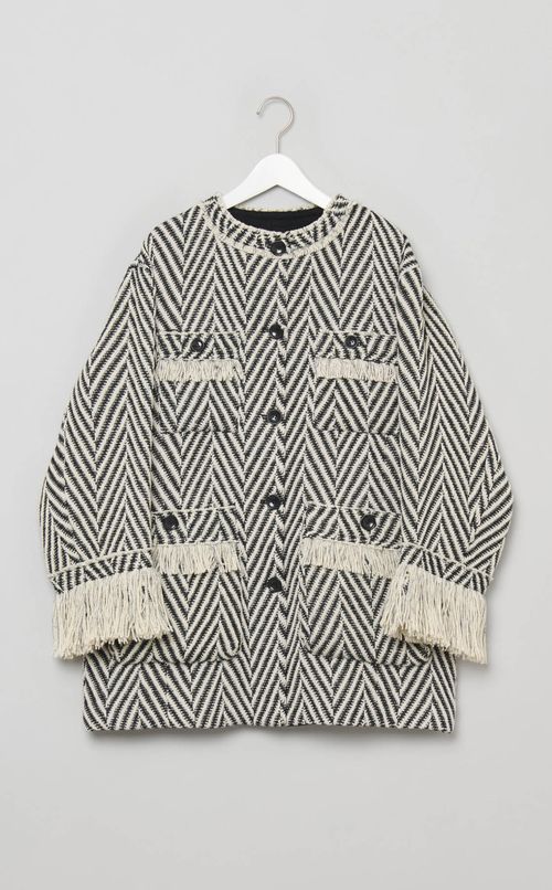 フリンジツイードノーカラーコート