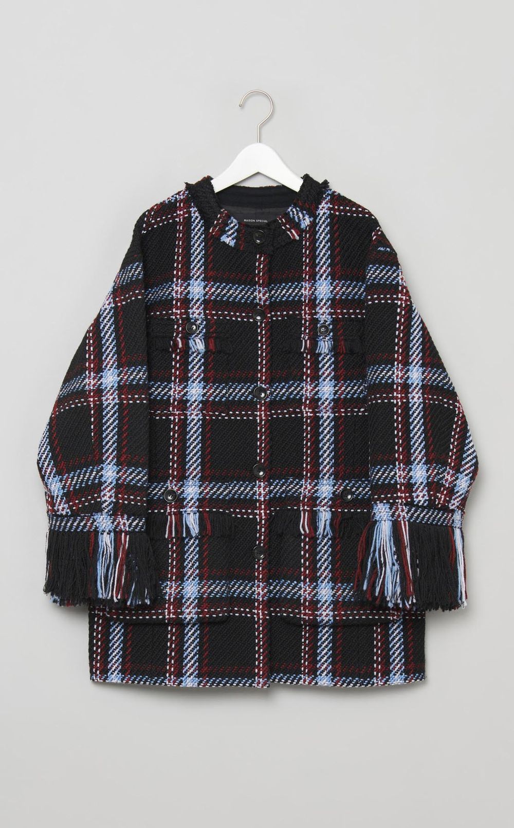 フリンジツイードノーカラーコート