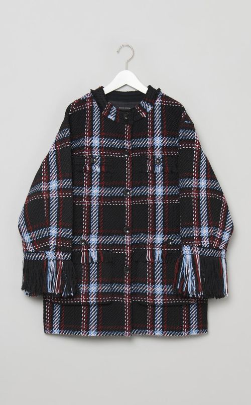 フリンジツイードノーカラーコート