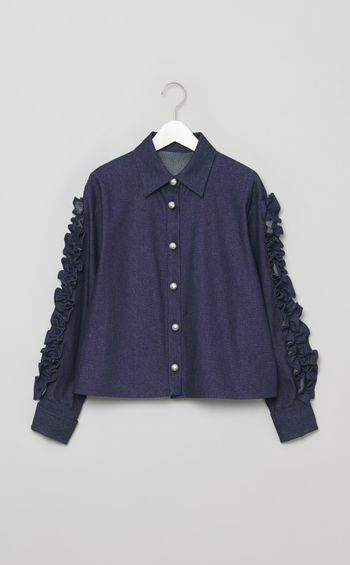 デニムラッフルスリーブシャツ