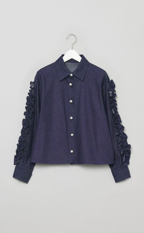 デニムラッフルスリーブシャツ