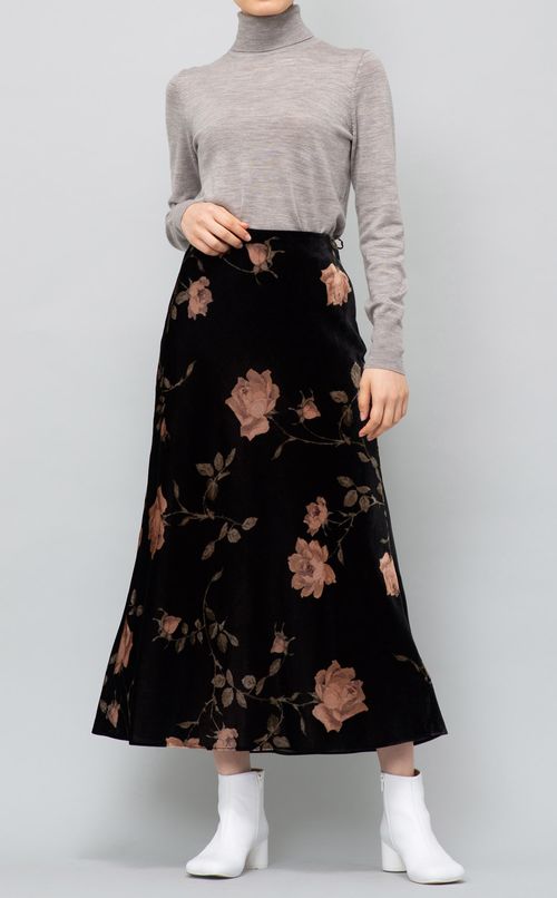 フラワープリントベロアスカート