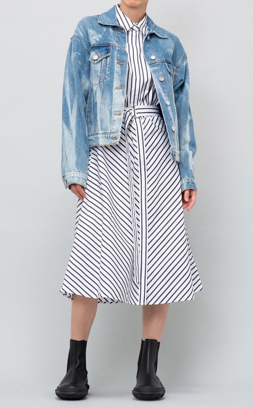 ベルト付ストライプシャツワンピース