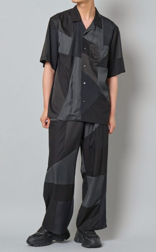 パネルパッチワークオープンシャツ