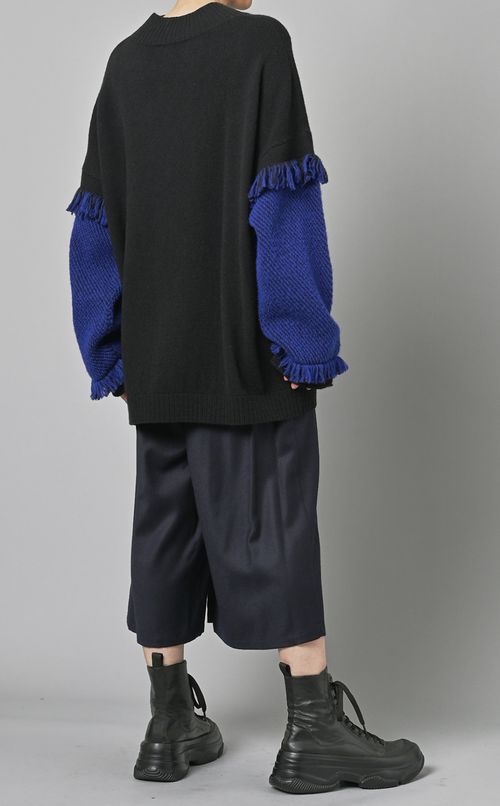 袖フリンジニットプルオーバー