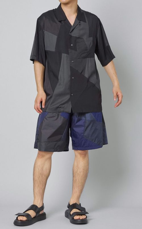 パネルパッチワークオープンシャツ