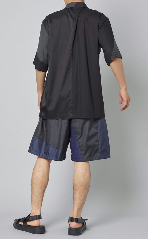 パネルパッチワークオープンシャツ