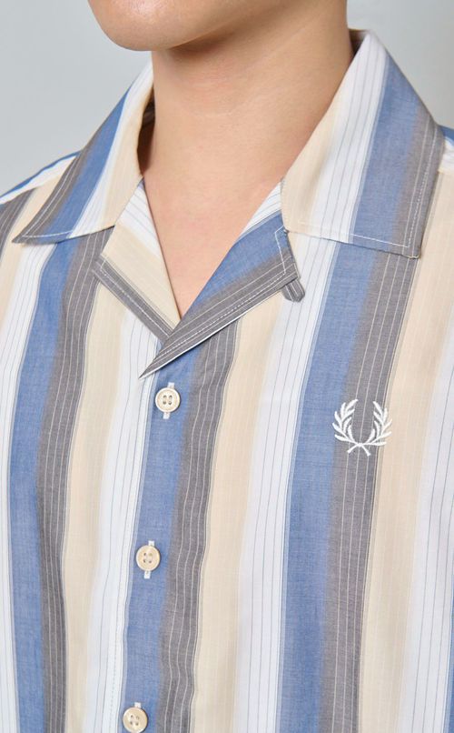 オンブレストライプオープンカラーシャツ