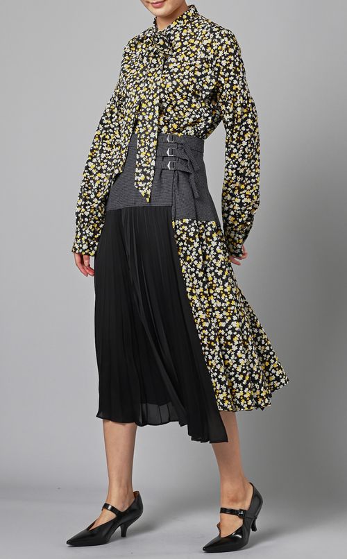 異素材プリーツ巻きスカート