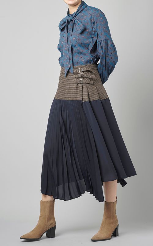 異素材プリーツ巻きスカート