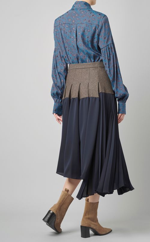 異素材プリーツ巻きスカート