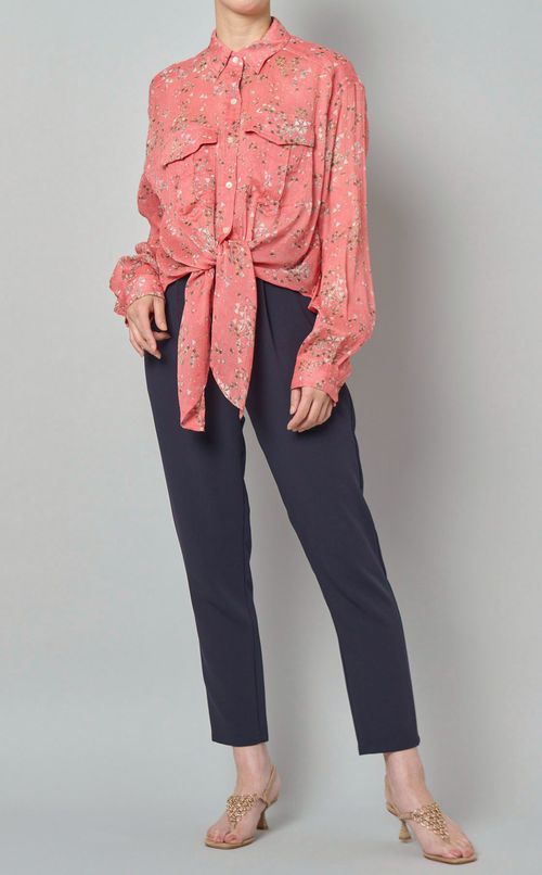 フラワープリントフロントタイブラウス