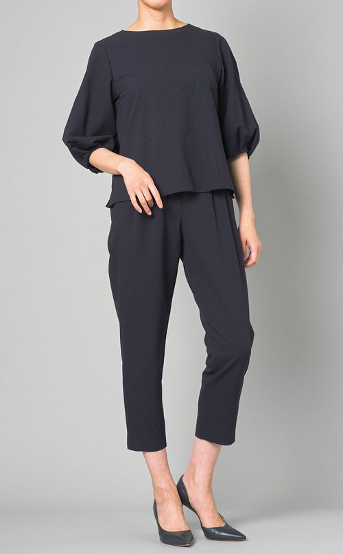 チェックサッカーテーパードパンツ