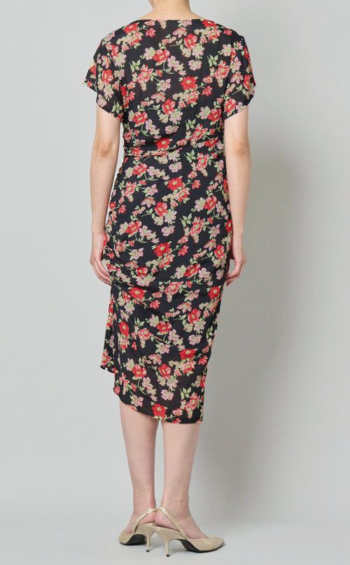 フラワープリントサイドギャザーワンピース