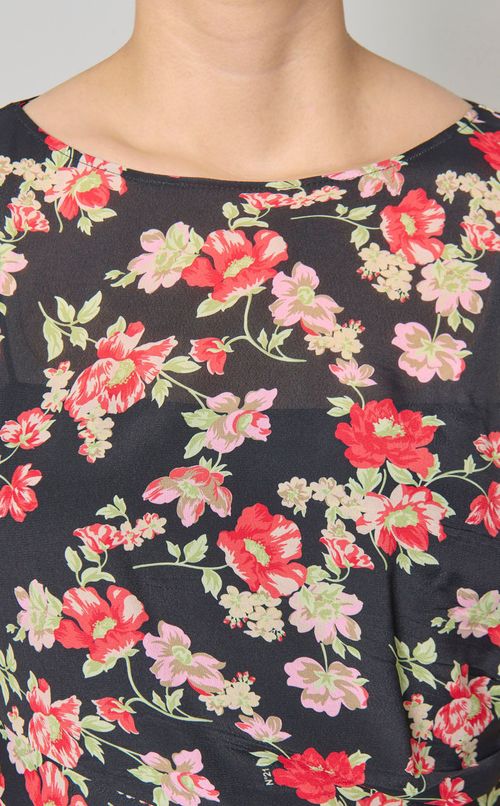 フラワープリントサイドギャザーワンピース