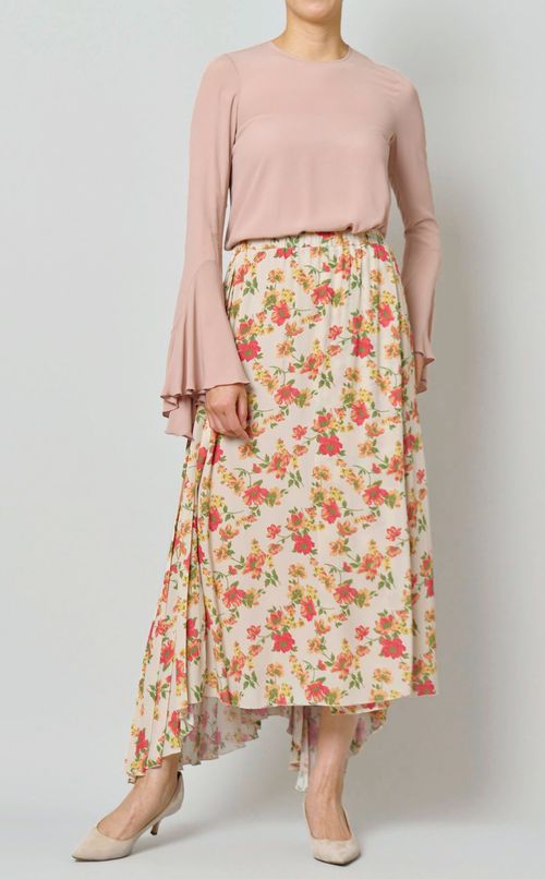 フラワープリントアシンメトリースカー卜