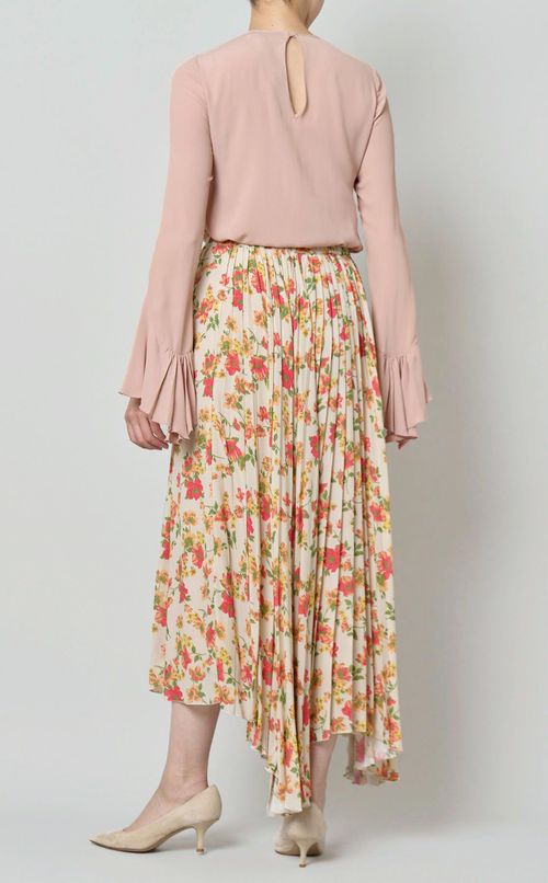 フラワープリントアシンメトリースカー卜