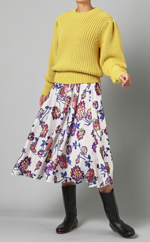 ウールクルーネックパフスリーブニット