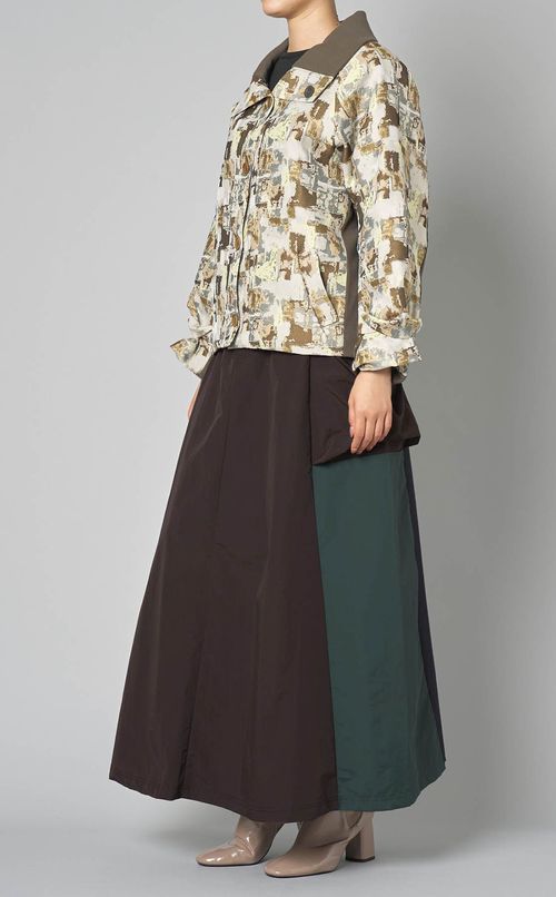 バックプリーツ配色ロングスカート