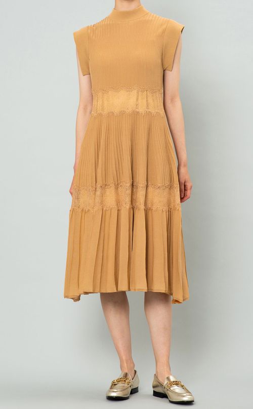 レース切替ニットワンピース