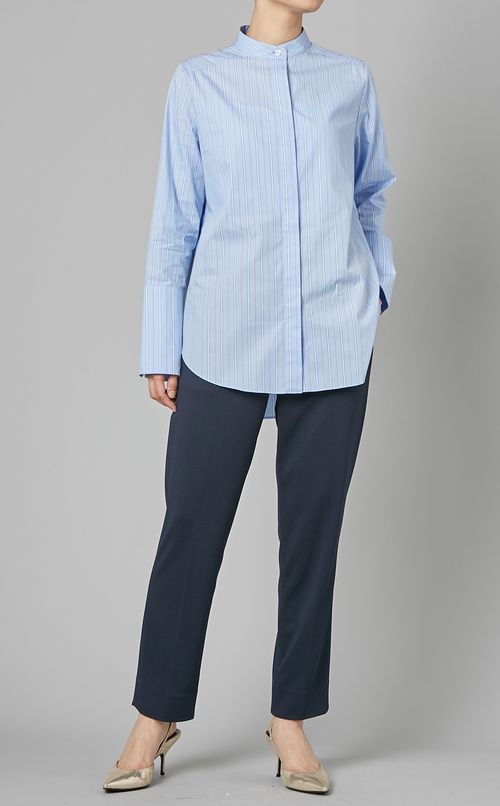 つけ襟付ストライプブラウス