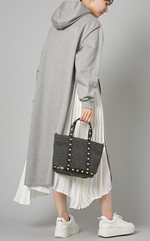 スタッズ付ウールミニトートバッグ