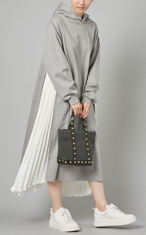 スタッズ付ウールミニトートバッグ
