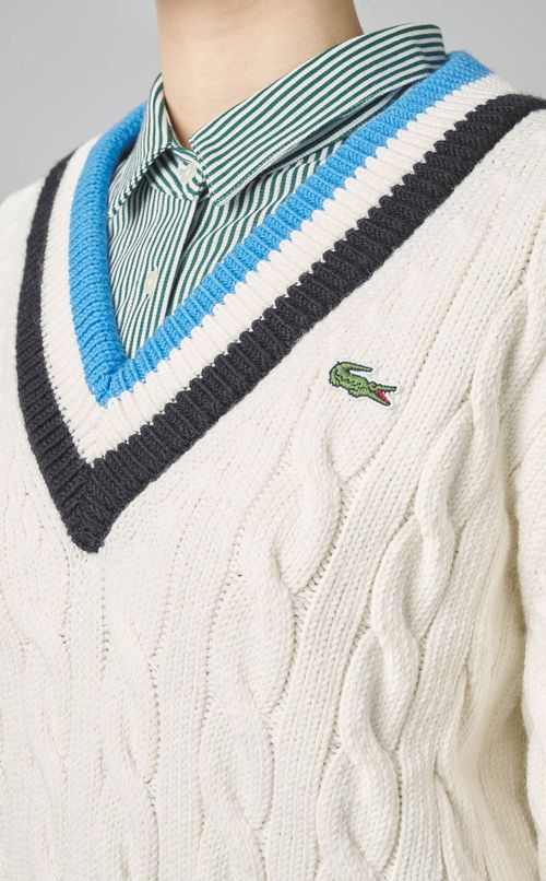 ケーブル編みVネックニット