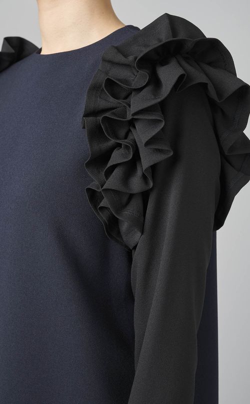 フリルスリーブバイカラードレス