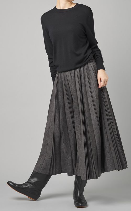 チェック柄プリーツフレアパンツ