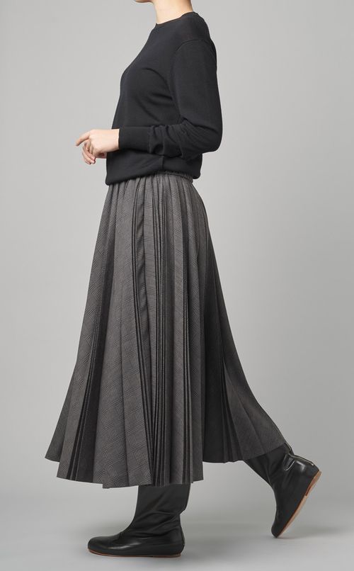 チェック柄プリーツフレアパンツ