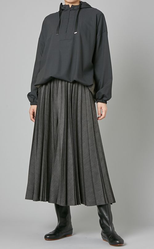 チェック柄プリーツフレアパンツ