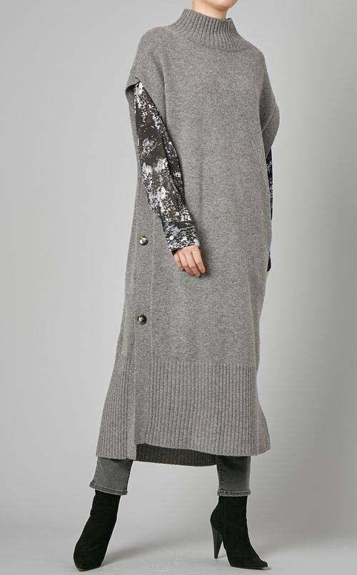 サイドボタンロングニットプルオーバー