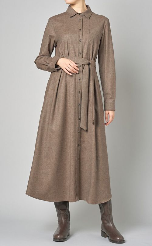 グレンチェックベルデッドシャツワンピース