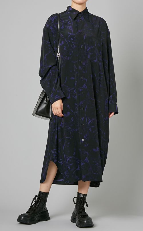 キャットプリントロングシャツワンピース