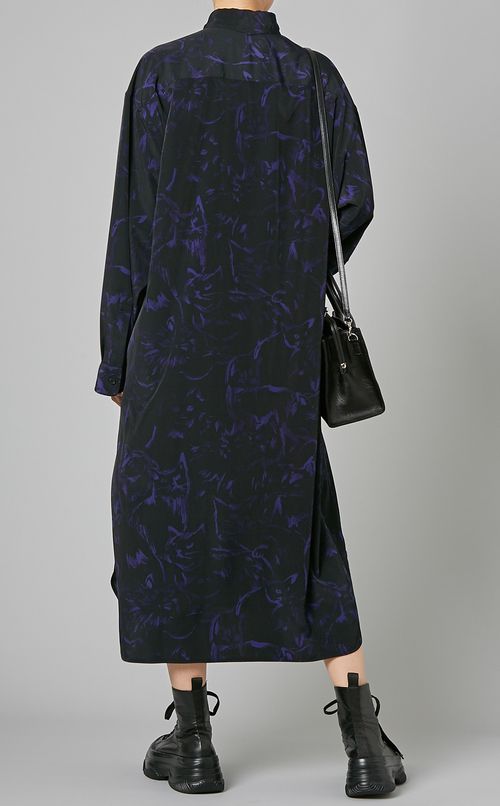 キャットプリントロングシャツワンピース