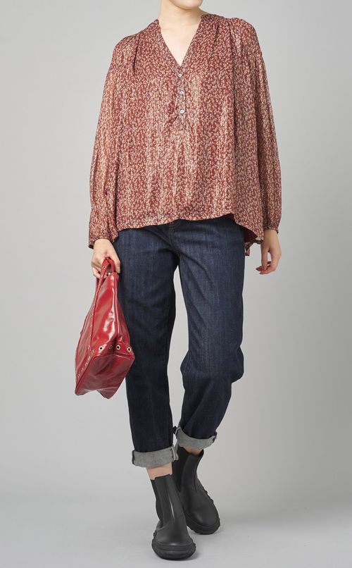 フラワープリントラメストライプブラウス