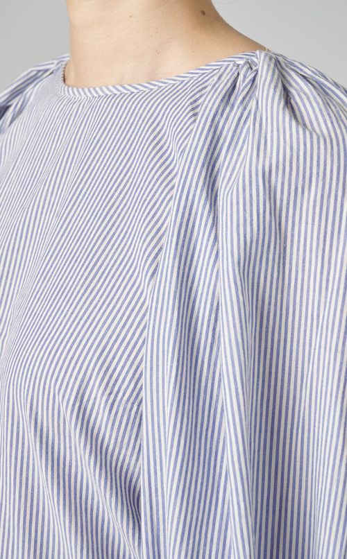 ストライプギャザースリーブブラウス