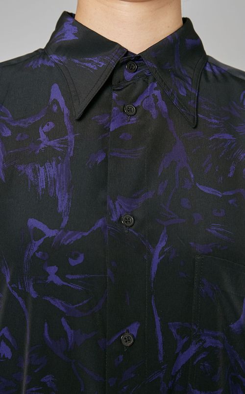 キャットプリントロングシャツワンピース