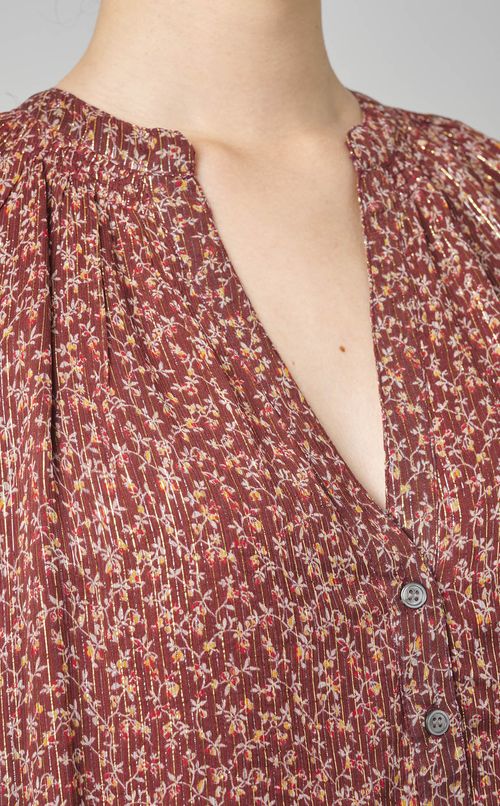 フラワープリントラメストライプブラウス