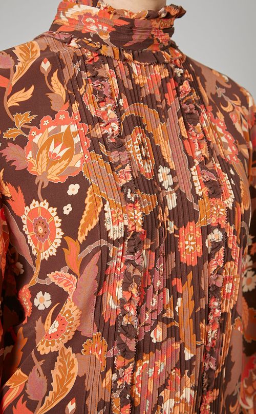 プリントハイネックブラウス