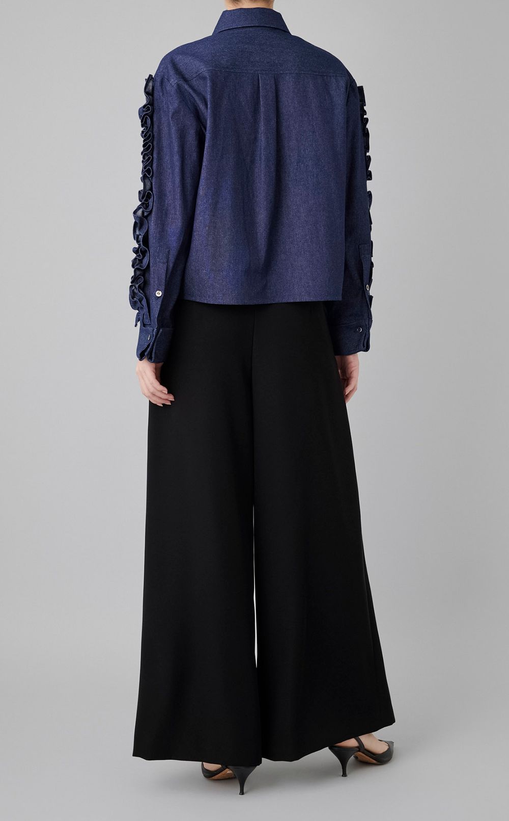 デニムラッフルスリーブシャツ