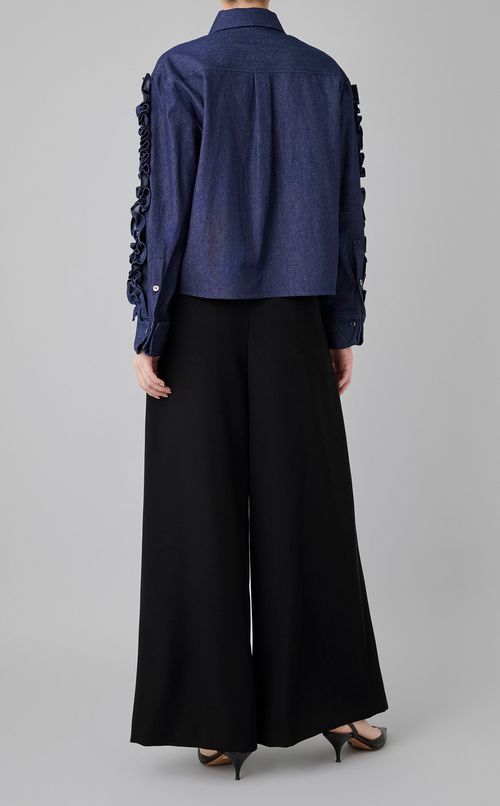 デニムラッフルスリーブシャツ