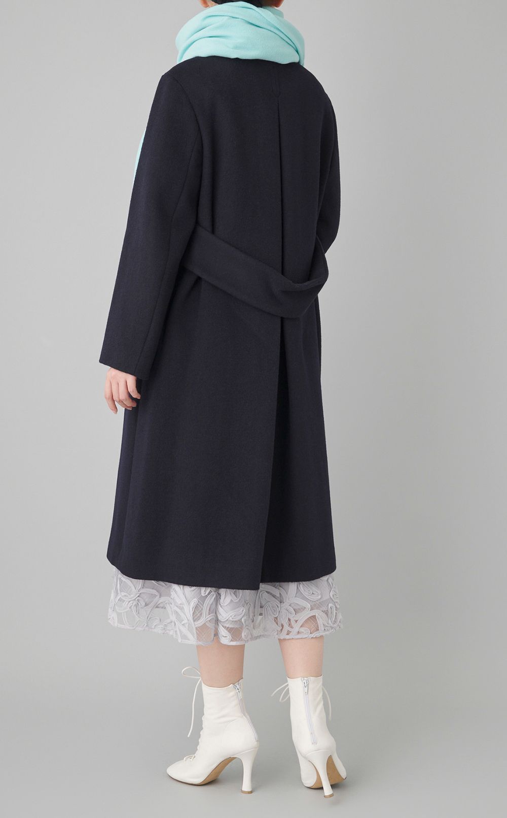 カシミヤ混ノーカラーコート