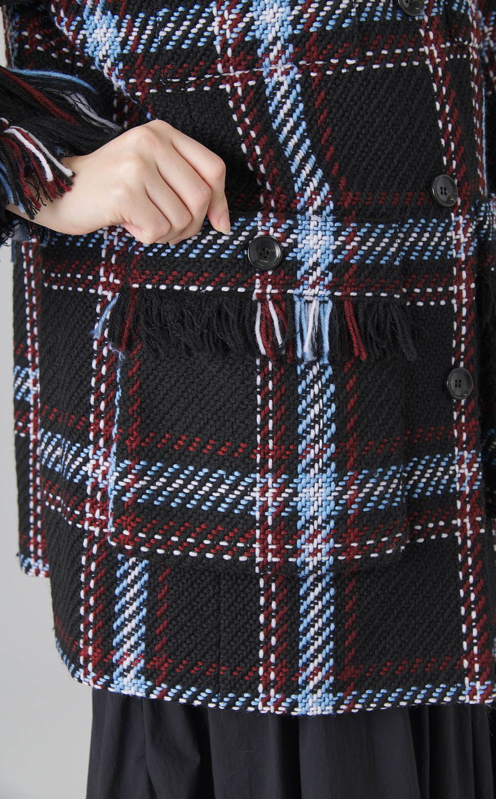 フリンジツイードノーカラーコート