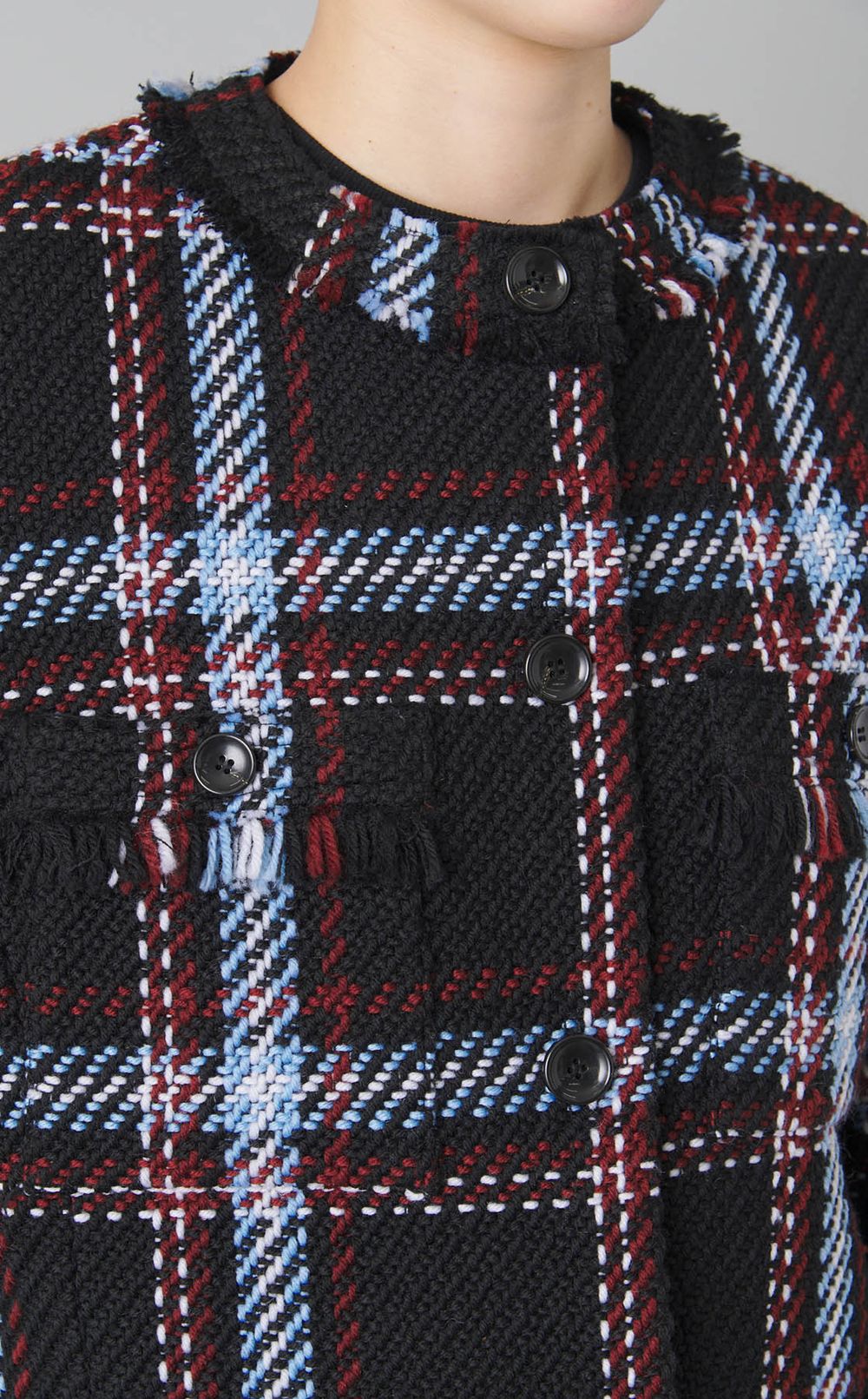 フリンジツイードノーカラーコート