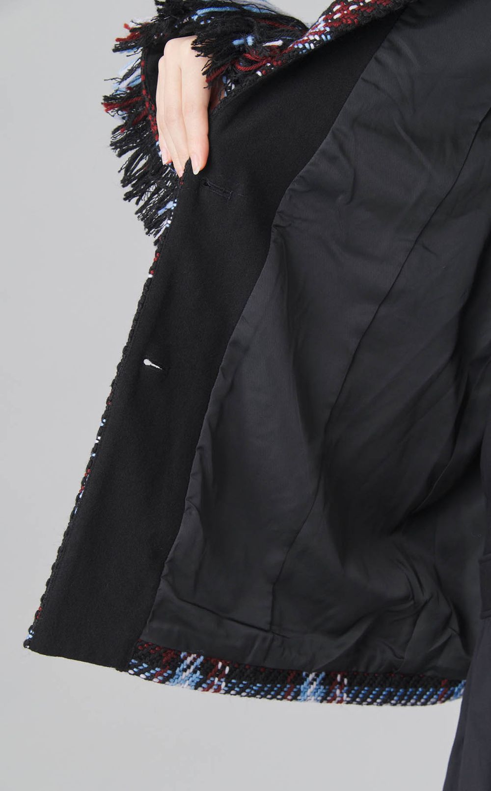 フリンジツイードノーカラーコート