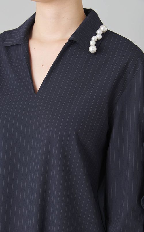 ピンストライプラッフルワンピース