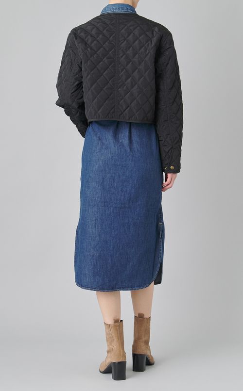 中綿キルティングノーカラーブルゾン